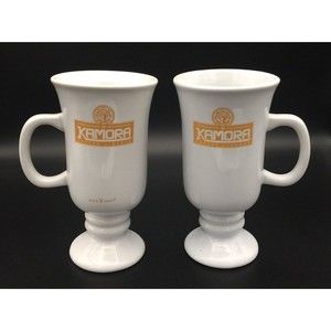 (2) Kamora Coffee Liqueur Ceramic Pedestal Mugs Kahlua Irish Coffee Mugs Cups